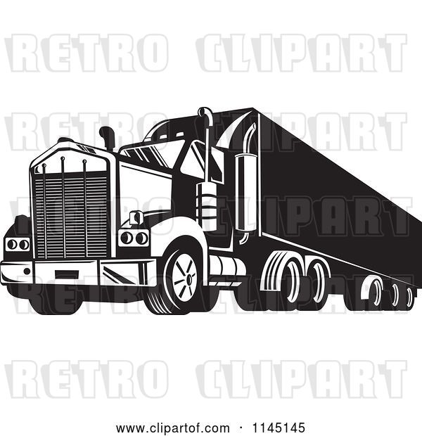 Vector Clip Art of Retro Big Rig Truck 6