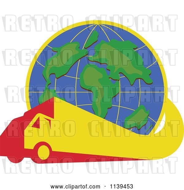 Vector Clip Art of Retro Big Rig Truck Driving Around the World Globe