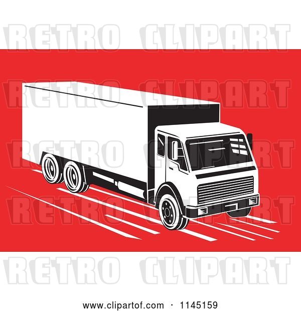Vector Clip Art of Retro Big Rig Truck on Red