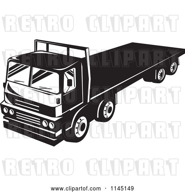 Vector Clip Art of Retro Big Rig Truck with a Flat Bed