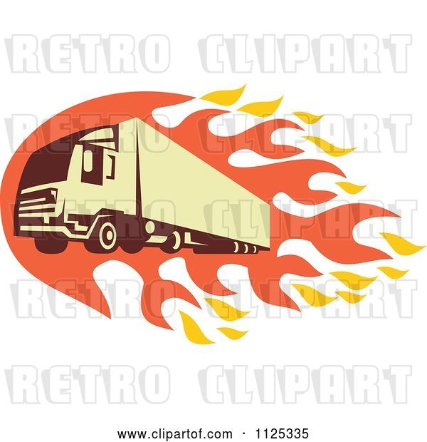 Vector Clip Art of Retro Big Rig Truck with Flames