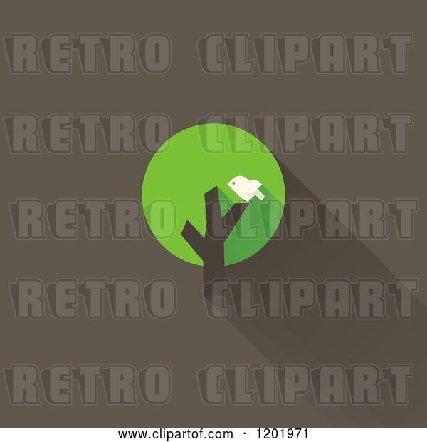 Vector Clip Art of Retro Bird in a Green Tree with a Shadow on Brown