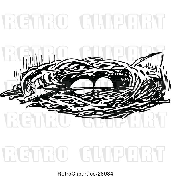 Vector Clip Art of Retro Bird Nest with Eggs