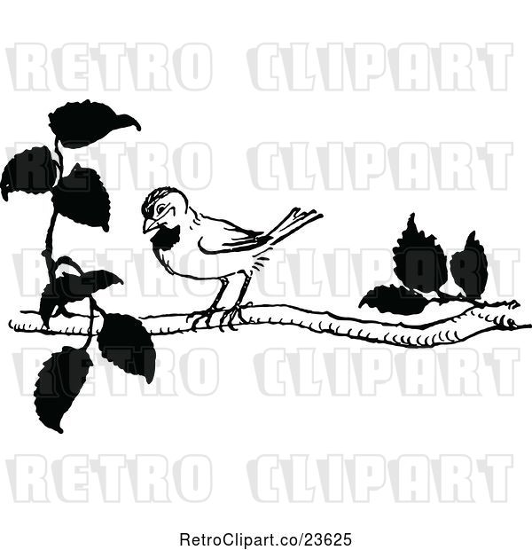 Vector Clip Art of Retro Bird on a Branch