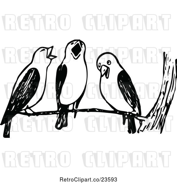 Vector Clip Art of Retro Birds Singing