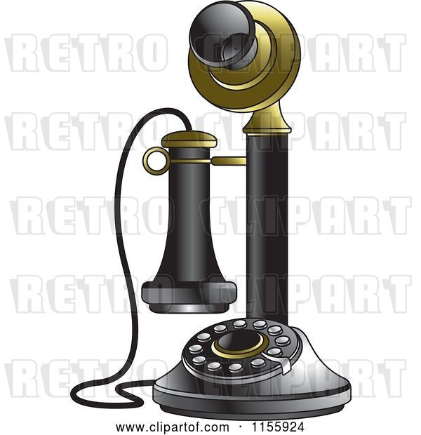 Vector Clip Art of Retro Black and Gold Candlestick Telephone