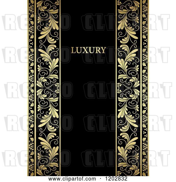 Vector Clip Art of Retro Black and Gold Ornate Background with Copy Space and Luxury Text