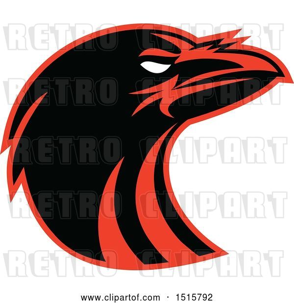 Vector Clip Art of Retro Black and Red Raven Head in Profile