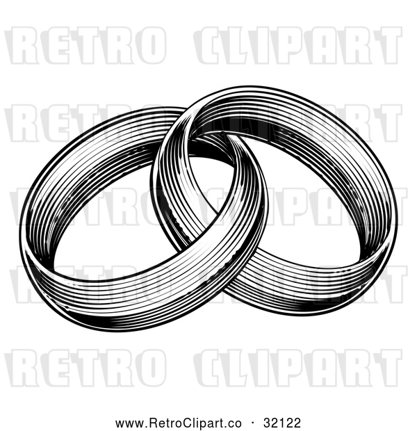 Vector Clip Art of Retro Black and White Entwined Wedding Rings