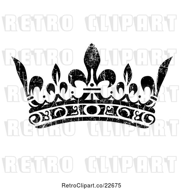 Vector Clip Art of Retro Black Crown with White Distress Overlay 2