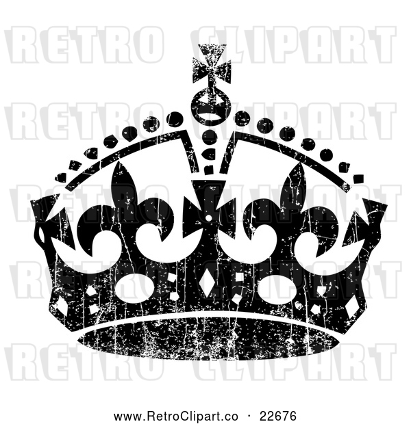 Vector Clip Art of Retro Black Crown with White Distress Overlay
