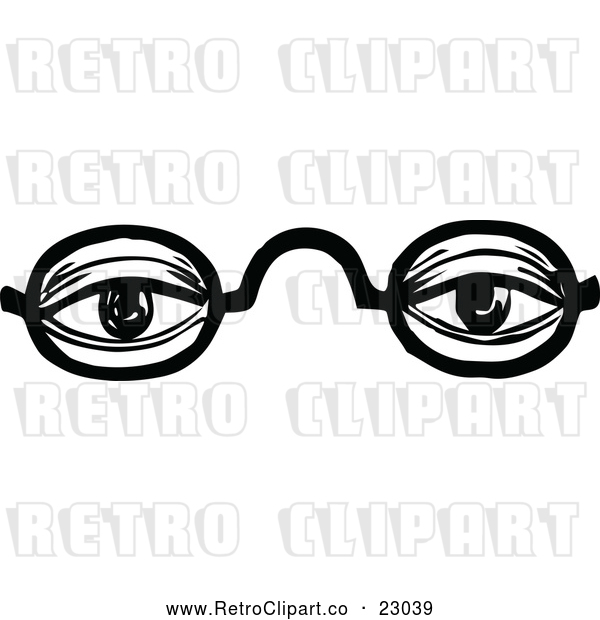 Vector Clip Art of Retro Black Frame Glasses with an Educated Senior Person's Eyes Looking Through the Lenses