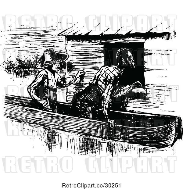 Vector Clip Art of Retro Black Guy and Boy in a Boat