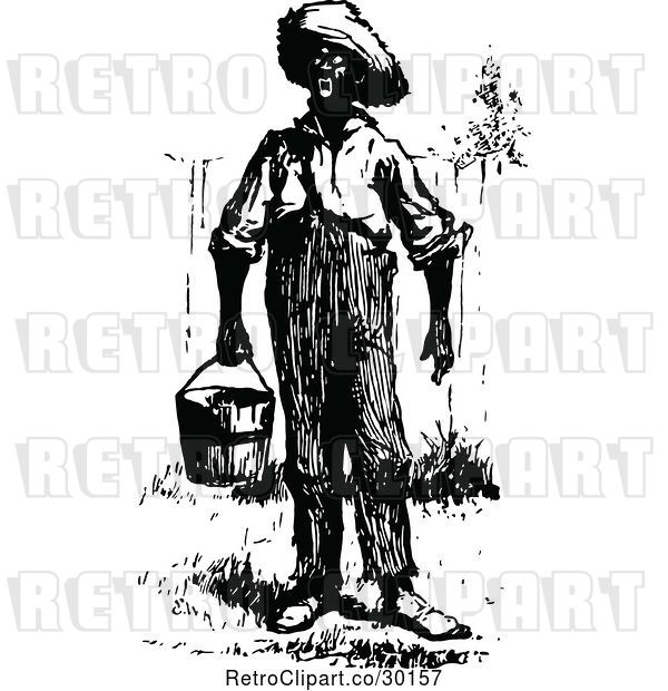 Vector Clip Art of Retro Black Guy Carrying a Pail