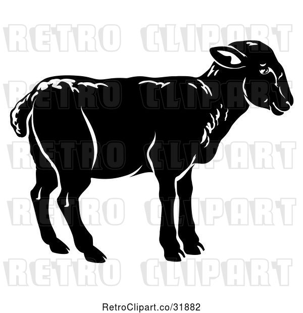 Vector Clip Art of Retro Black Lamb in Profile