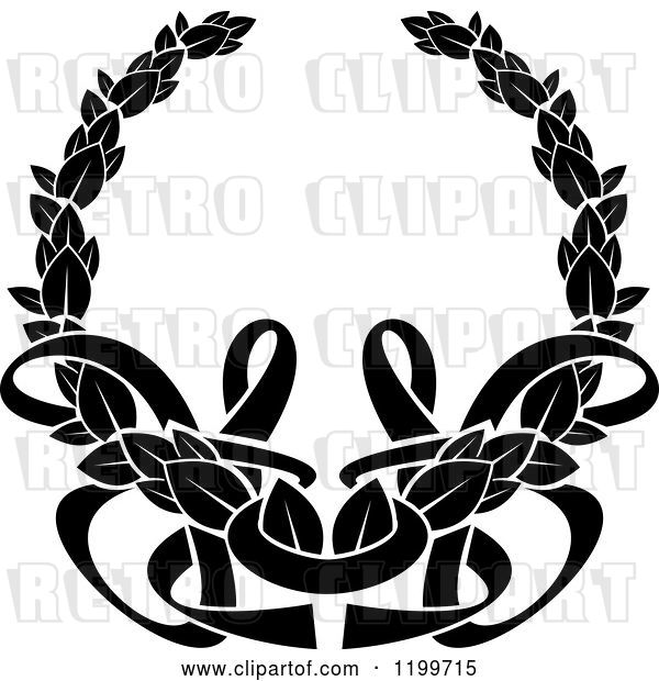 Vector Clip Art of Retro Black Laurel Wreath with Ribbons