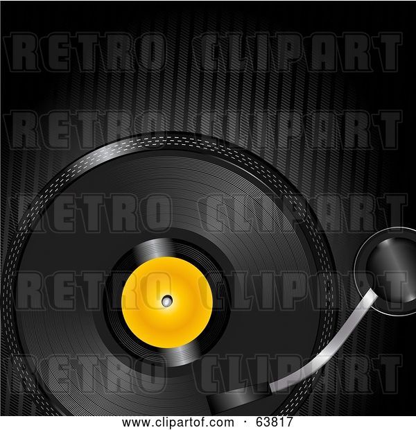 Vector Clip Art of Retro Black Record Spinning over a Black Lined Background