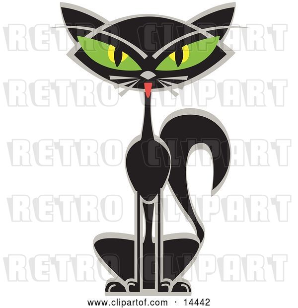 Vector Clip Art of Retro Black Siamese Cat with Big Green Eyes
