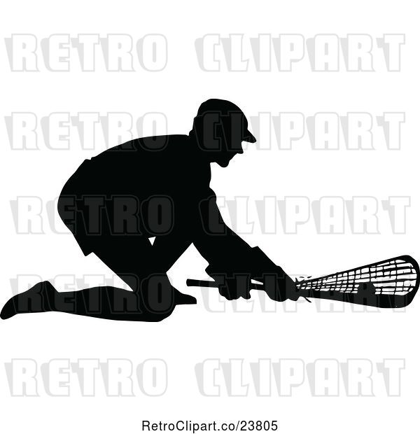 Vector Clip Art of Retro Black Silhouetted Lacrosse Player