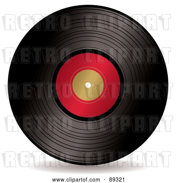 Vector Clip Art of Retro Black Vinyl Record with a Blank Red Label