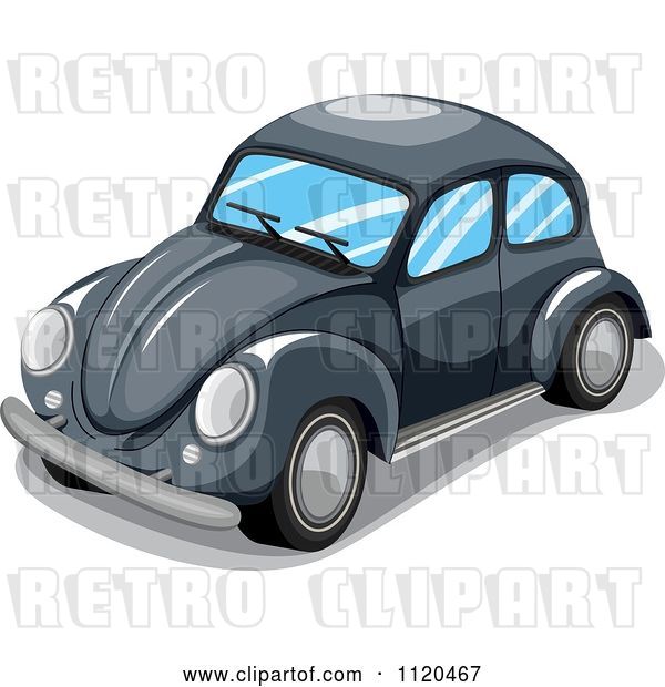 Vector Clip Art of Retro Black VW Slug Bug Car