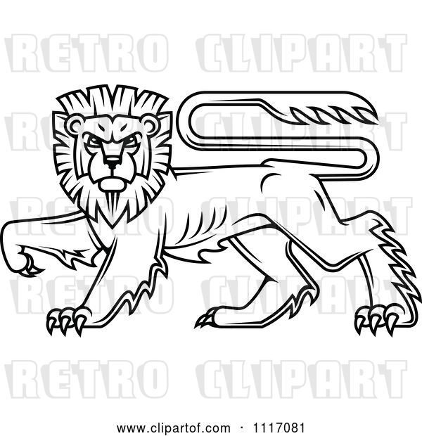 Vector Clip Art of Retro Black Walking Heraldic Lion