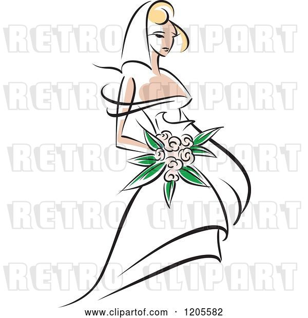 Vector Clip Art of Retro Blond Bride in a White Dress