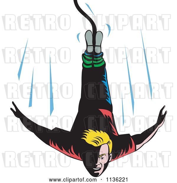 Vector Clip Art of Retro Blond Bungee Jumper Falling