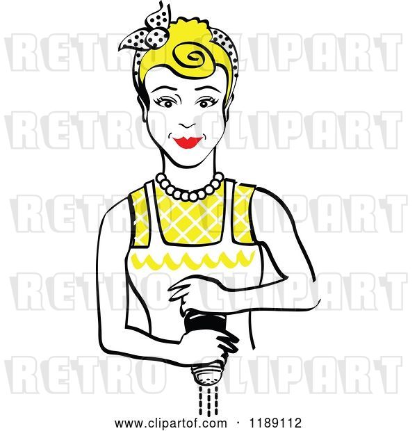 Vector Clip Art of Retro Blond Housewife or Maid Lady Grinding Fresh Pepper 2