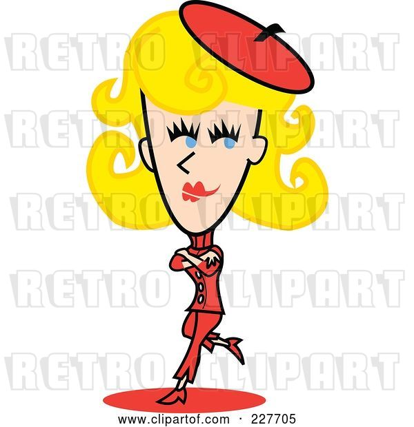 Vector Clip Art of Retro Blond Lady Standing and Leaning with Her Arms Crossed