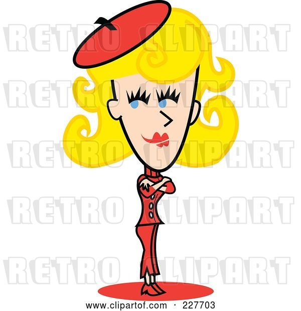 Vector Clip Art of Retro Blond Lady Standing with Her Arms Crossed