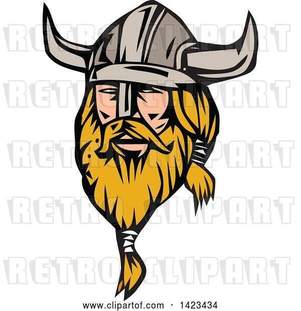Vector Clip Art of Retro Blond Male Viking Wearing a Helmet