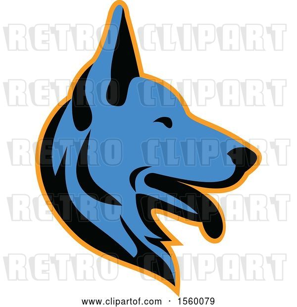 Vector Clip Art of Retro Blue Alsatian German Shepherd Dog Mascot in Profile