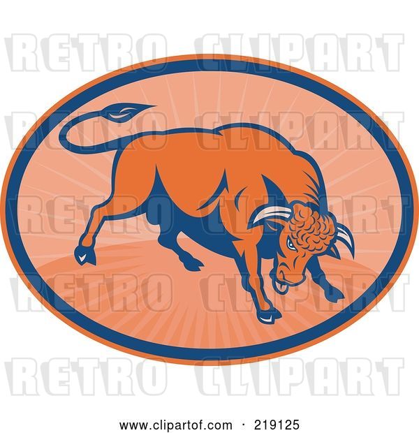 Vector Clip Art of Retro Blue and Orange Angry Bull Logo