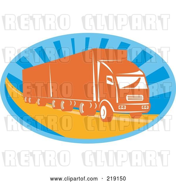 Vector Clip Art of Retro Blue and Orange Big Rig Logo