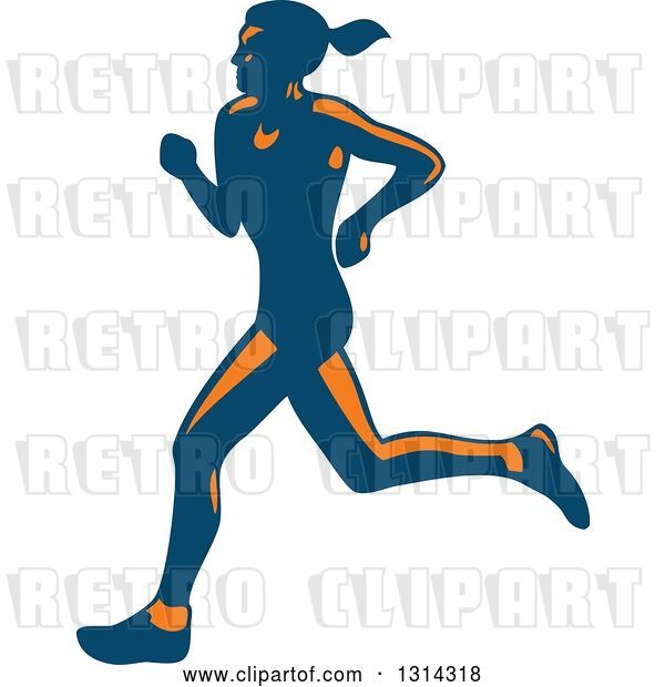 Vector Clip Art of Retro Blue and Orange Female Marathon Runner 2