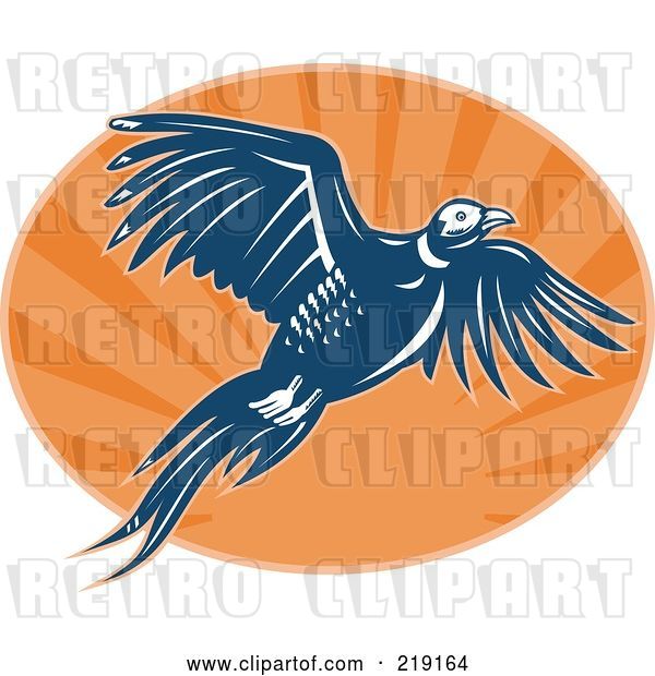 Vector Clip Art of Retro Blue and Orange Flying Pheasant Logo
