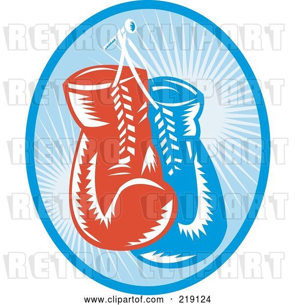 Vector Clip Art of Retro Blue and Red Boxing Gloves Logo