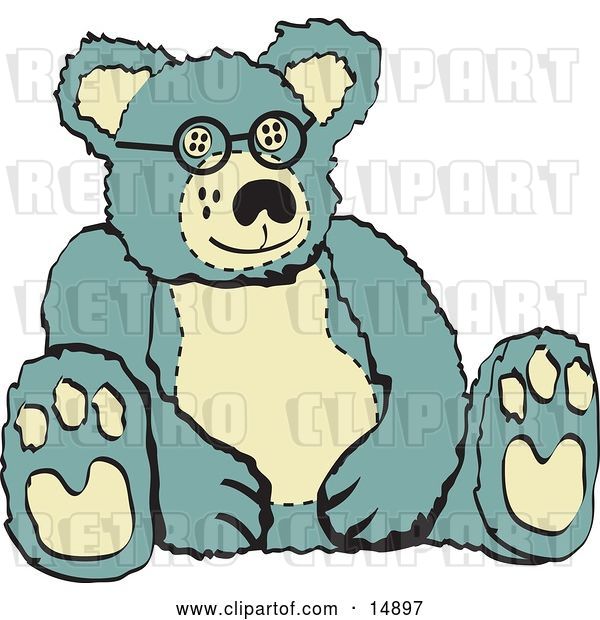 Vector Clip Art of Retro Blue and Tan Stuffed Teddy Bear Wearing Glasses
