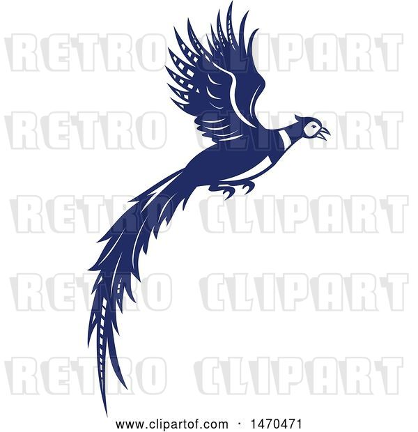 Vector Clip Art of Retro Blue and White Flying Pheasant Bird