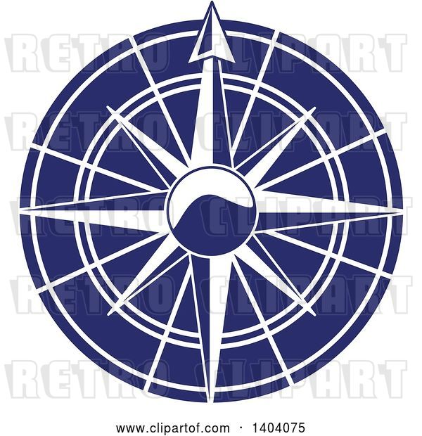 Vector Clip Art of Retro Blue and White Nautical Compass Rose