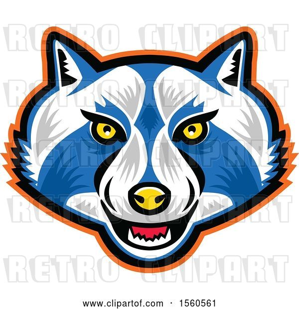 Vector Clip Art of Retro Blue and White Raccoon Mascot Face
