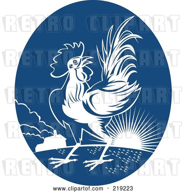 Vector Clip Art of Retro Blue and White Rooster Logo