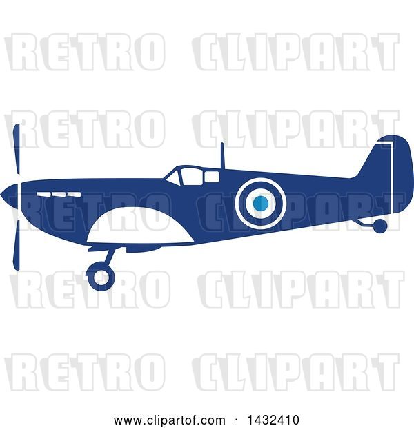 Vector Clip Art of Retro Blue and White World War Two Spitfire Fighter Airplane
