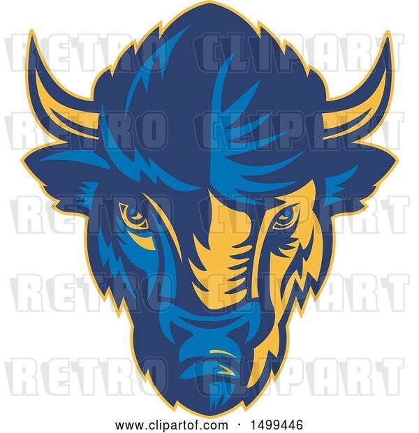 Vector Clip Art of Retro Blue and Yellow American Bison Buffalo Head