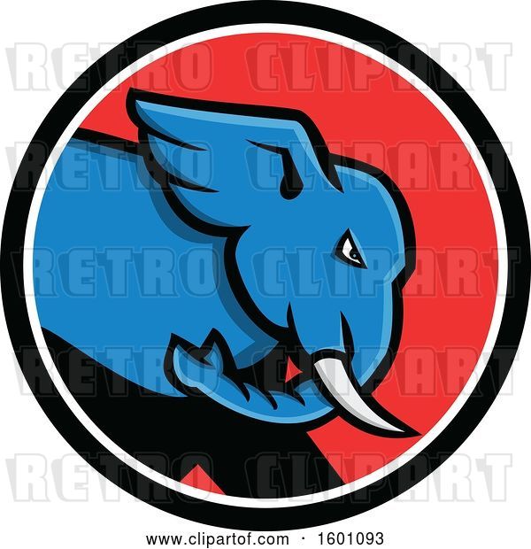 Vector Clip Art of Retro Blue Angry Elephant in a Black White and Red Circle