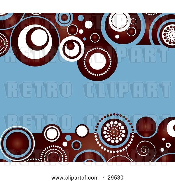 Vector Clip Art of Retro Blue Background Bordered with Deep Red, White and Blue Circle Patterns Along the Top and Bottom Edges