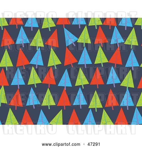Vector Clip Art of Retro Blue Background of Christmas Trees