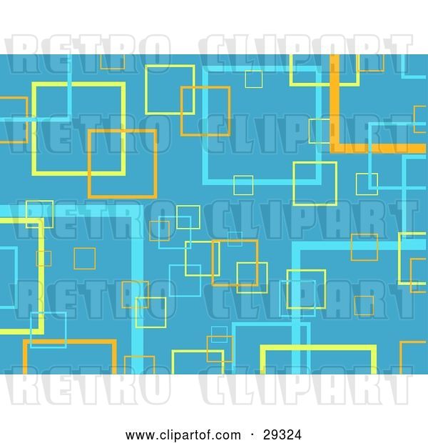 Vector Clip Art of Retro Blue Background of Yellow, Orange and Blue Transparent Squares