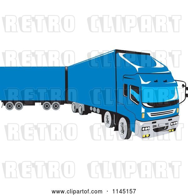 Vector Clip Art of Retro Blue Big Rig Truck 1